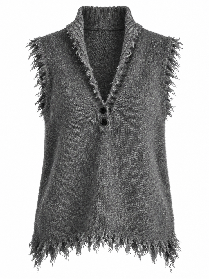 Gilet gris sans manches à boutons, pièce isolée vue de face