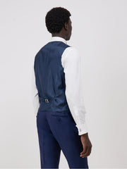 Gilet de smoking bleu indigo — vue portée de dos, sangle de réglage