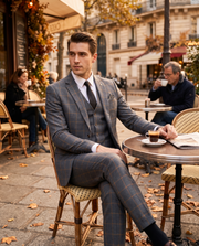 Costume 3 pièces, terrasse de café parisienne