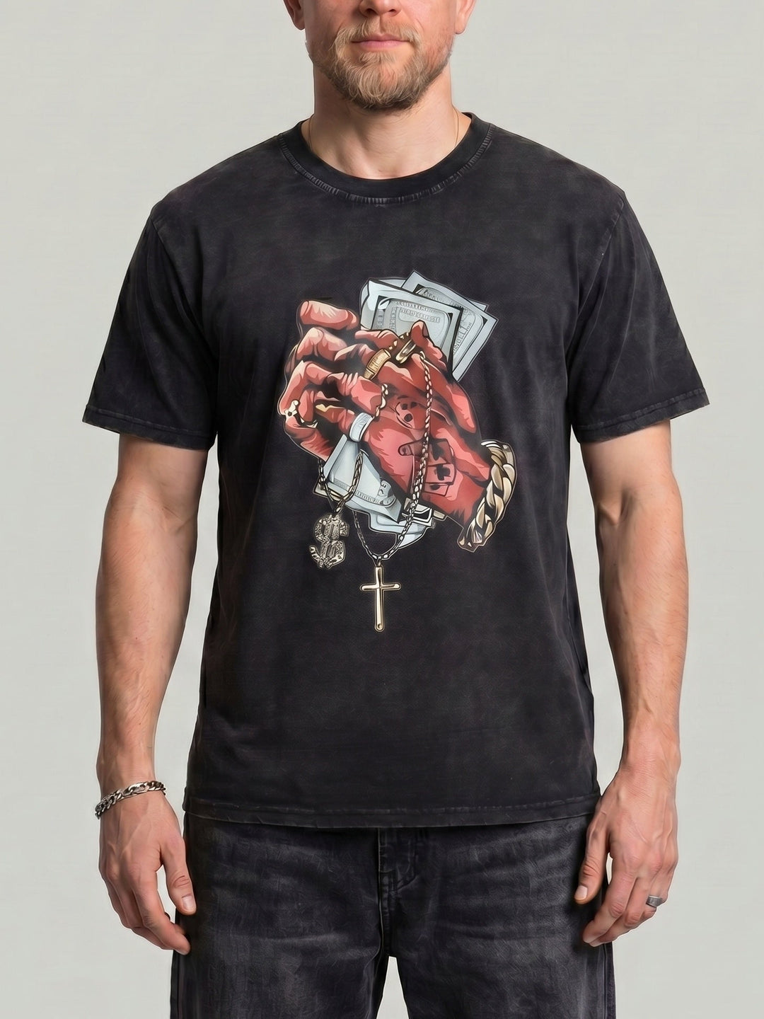 T-shirt délavé noir, vue portée de face