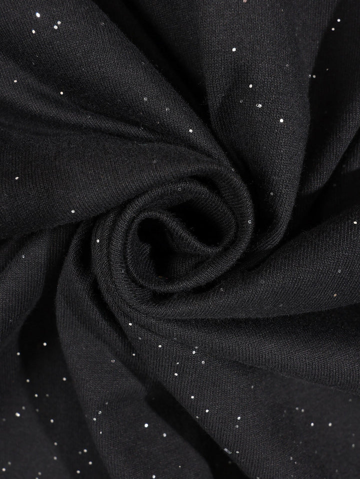 T-shirt effet ciel étoilé noir, détail du tissu