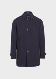 Trench droit voyage bleu marine — pièce isolée, vue de face