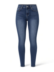 Jean ajusté bleu foncé taille haute, pièce seule, vue de face