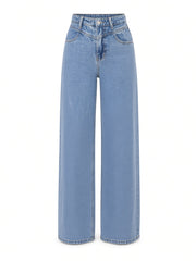 Jean jambe large à ceinture croisée bleu clair, pièce seule, vue de face