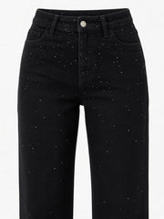 Jean jambe large à strass noir, pièce seule, détail