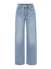 Jean jambe large taille haute bleu clair, pièce seule, vue de face
