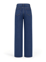Jean taille haute bleu marine jambe large, pièce seule, vue de dos