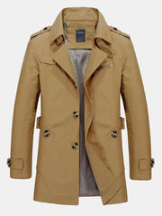 Manteau fauve à revers et fermeture boutonnée vu de face