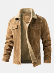 Veste côtelée fauve vue de face, avec col effet teddy