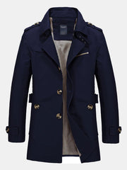 Manteau bleu marine à revers vu de face