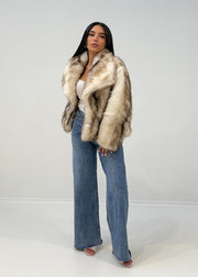 Veste fausse fourrure beige