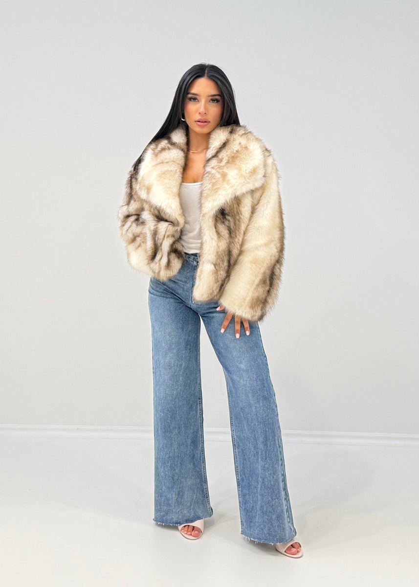 Veste fausse fourrure beige