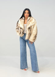 Veste fausse fourrure beige