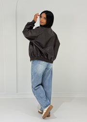 Veste cuir pressions brune