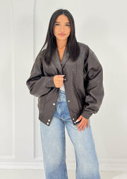 Veste cuir pressions brune