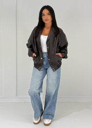 Veste cuir pressions brune
