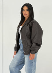 Veste cuir pressions brune