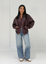 Veste cuir pressions bordeaux