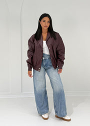 Veste cuir pressions bordeaux