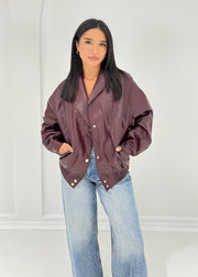 Veste cuir pressions bordeaux