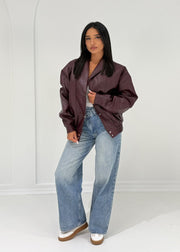 Veste cuir pressions bordeaux
