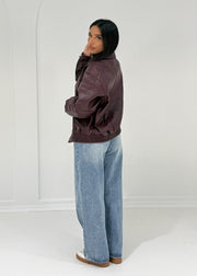 Veste cuir pressions bordeaux