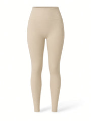 Legging côtelé taille haute beige, pièce seule, vue de face