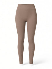 Legging côtelé taupe taille haute, pièce seule, vue de face