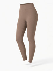 Legging côtelé taupe taille haute, pièce seule, vue de profil