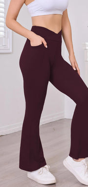 Legging flare à poches Oriane bordeaux, vue portée de face