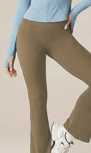 Legging flare doublé polaire Ninon taupe, vue portée de face