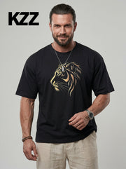 T-shirt imprimé tigre noir — vue portée de face, plan taille, autre prise