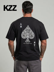 T-shirt imprimé as de pique noir — vue portée de dos, grand as de pique