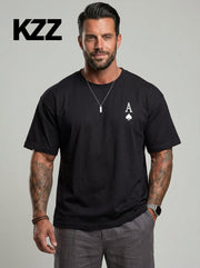 T-shirt imprimé as de pique noir — vue portée de face, plan rapproché