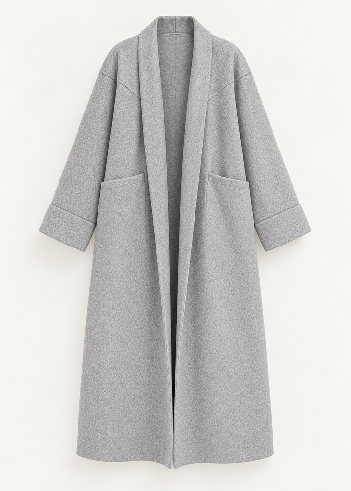 Manteau oversize gris, vue de face de la pièce isolée