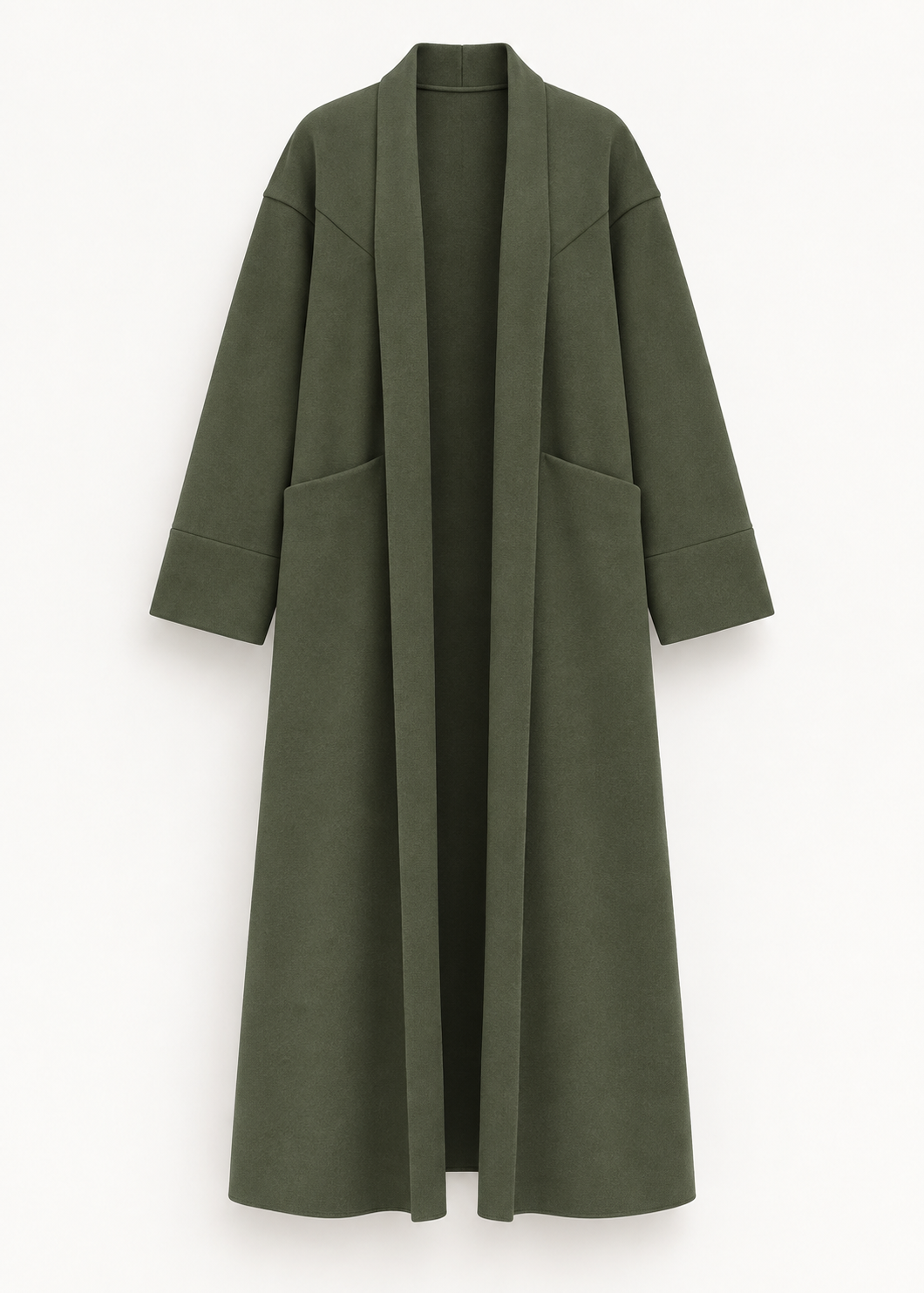 Manteau oversize kaki, vue de face de la pièce isolée