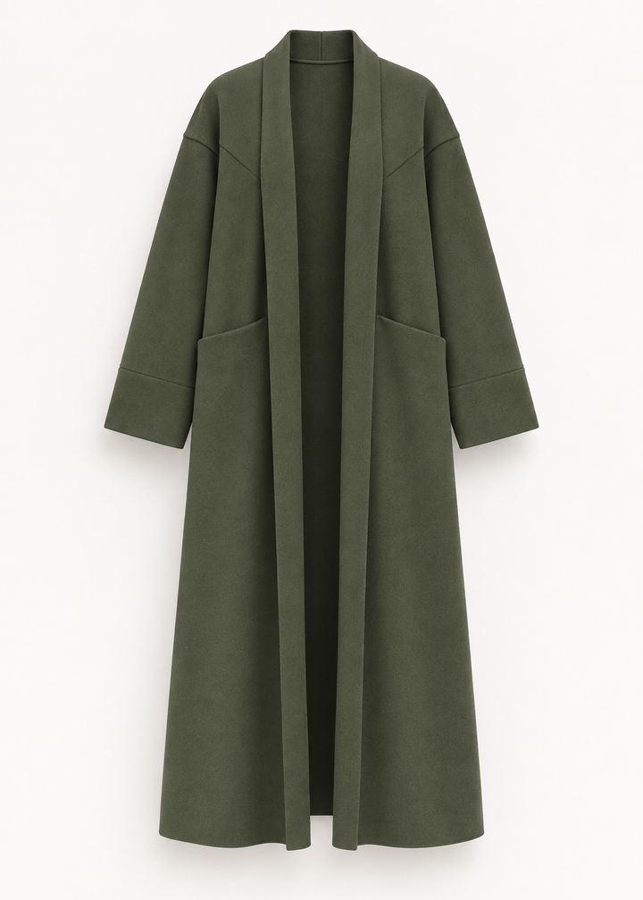 Manteau oversize kaki, vue de face de la pièce isolée