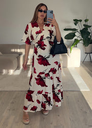 Robe longue fleurs rouges