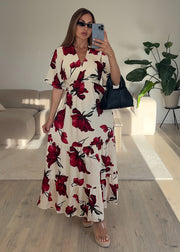 Robe longue fleurs rouges