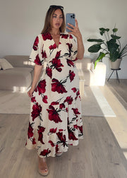 Robe longue fleurs rouges
