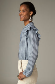 Blouse à rayures — vue de profil, manche et volant