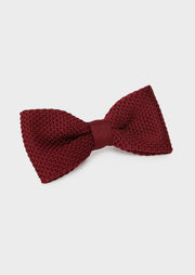 Nœud papillon tricot bordeaux — pièce isolée, vue de face