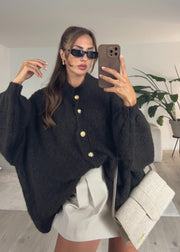 Cardigan oversize brun foncé — selfie au miroir, vue de face