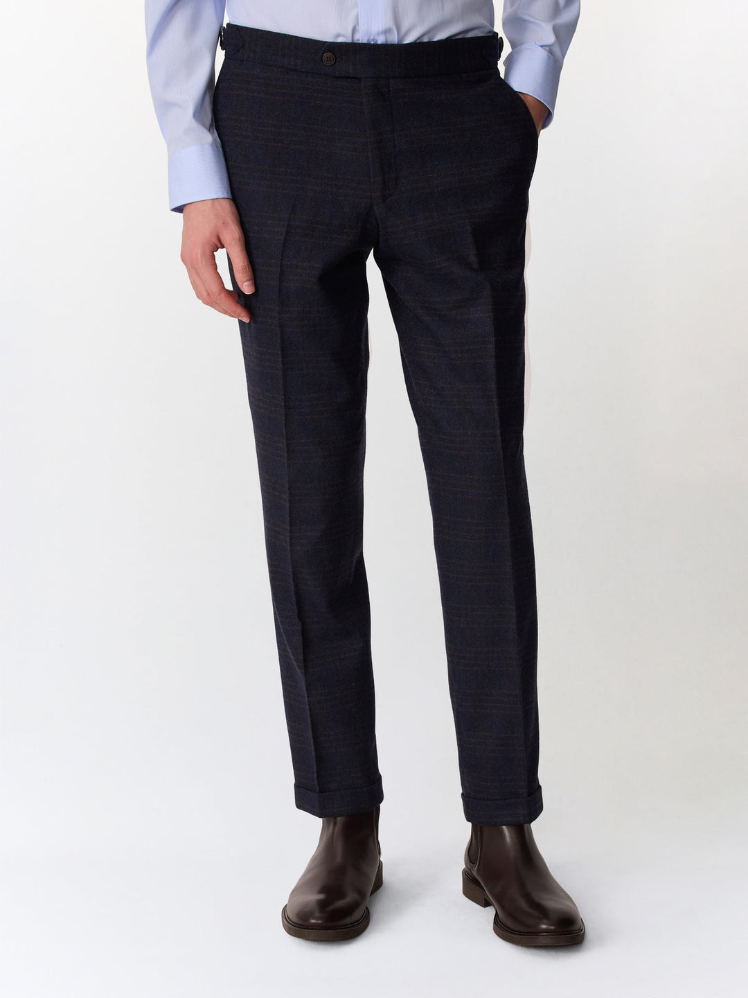 Pantalon indigo prince de Galles — vue portée de face