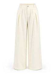 Pantalon taille haute à plis écru, pièce seule, vue de face