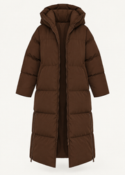 Parka longue brune à capuche, pièce isolée vue de face