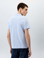 Polo slim maille bleu ciel — vue portée de dos