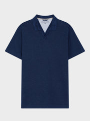 Polo maille bleu indigo — vue à plat