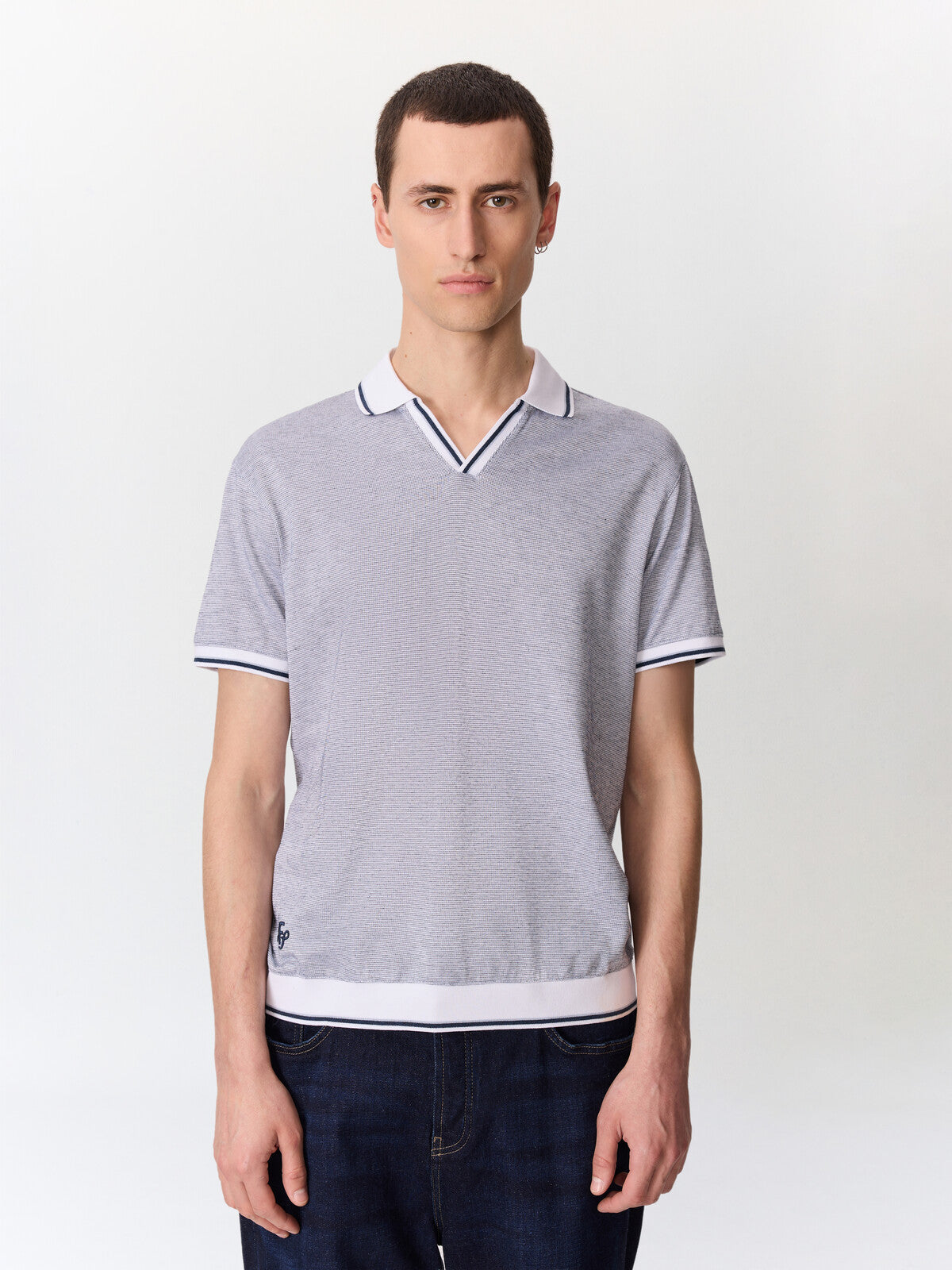 Polo classique maille bleu marine — vue portée de face