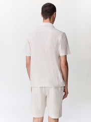 Chemise manches courtes maille beige — vue portée de dos
